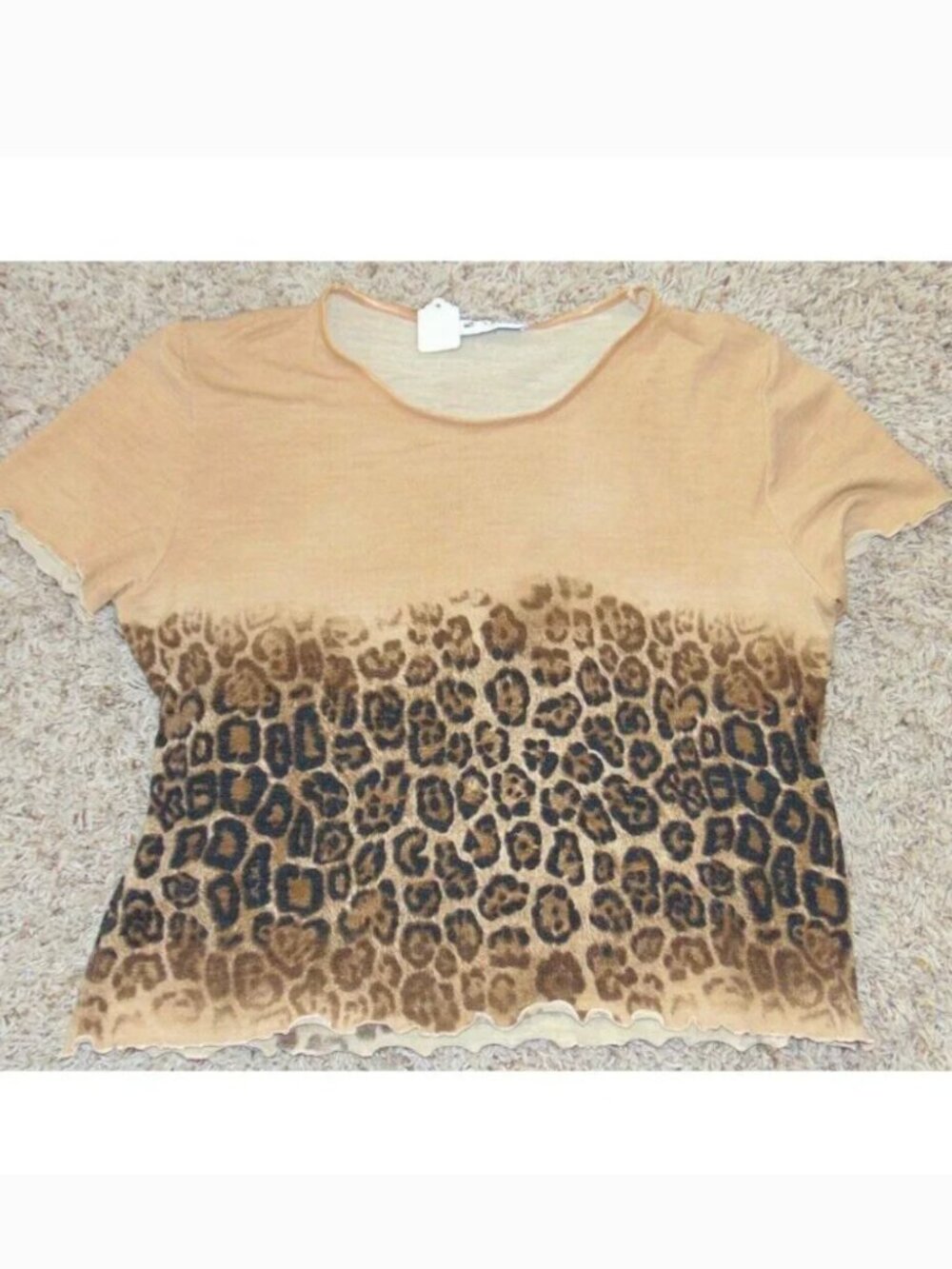 Enza Italy Top Womens XL Brown Leopard Short Sleeve Wool Blend Shirt $129